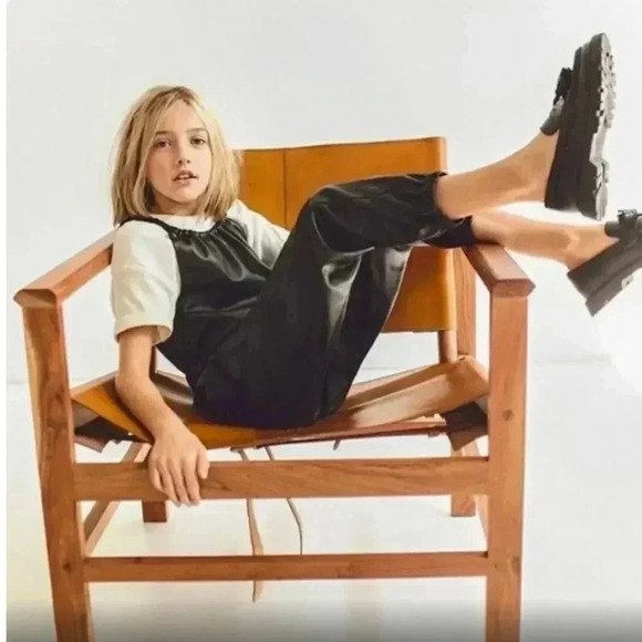 ZARA Faux Leather Cropped Girls Sleeveless Jumpsuit Sz 11/12 Buttery Soft - Picture 2 of 16